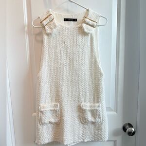 Zara Ivory Tweed Pocket Dress, Lined, SMALL